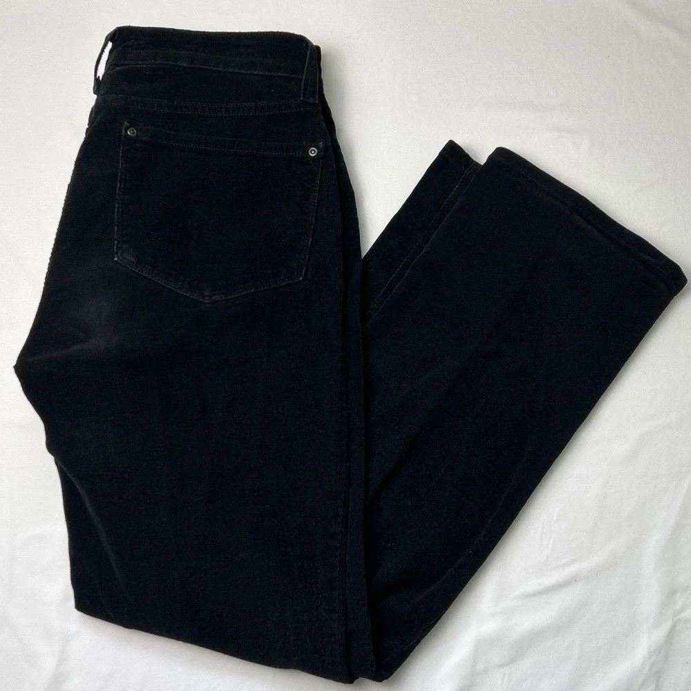 NYDJ Womens Mid Rise Straight Leg Black Corduroy Jeans Size 8P Classic Preppy